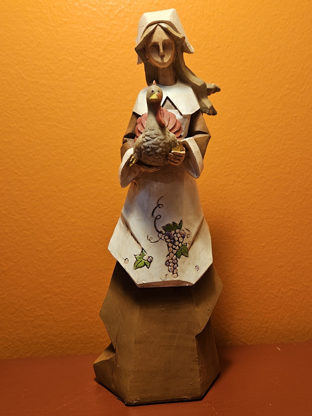 Handcrafted Figurine - Beige/Tan Pilgrim with Turkey - Home Accents